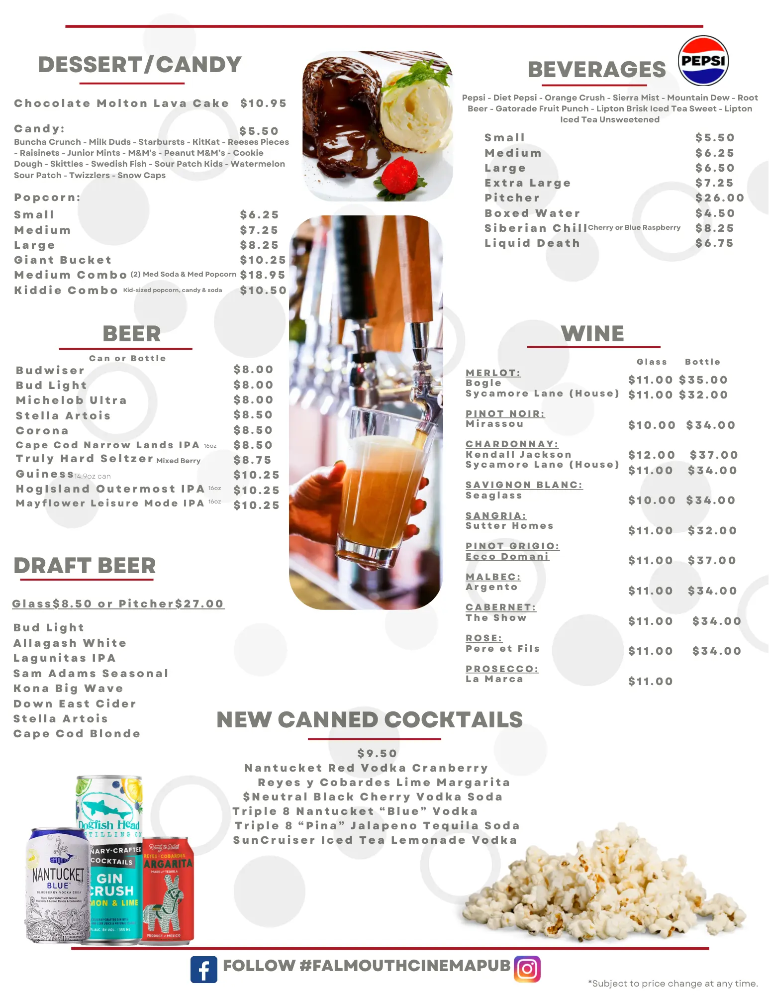 Falmouth Desert and Beverage Menu
