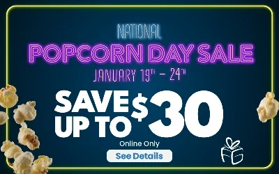 Popcorn Day Sale at Flagship Gifts starts January 19th, Save up to $30. Press button for details.