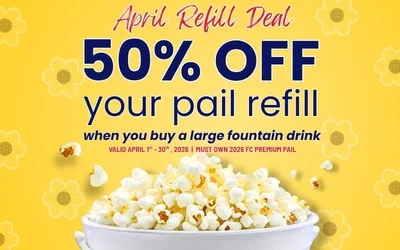 April Pail Refill Deal - 50% off refill with purchase of large drink