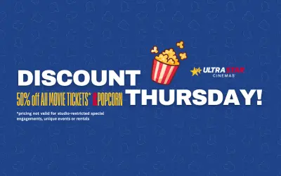 50% Off Movie Tickets & Popcorn - Thursdays